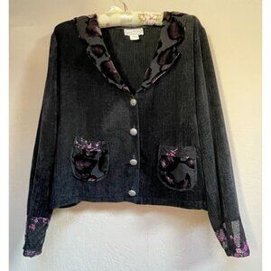 Vintage Jenna Brown Womens Button-Front Crop Blazer Jacket Large Black Rayon